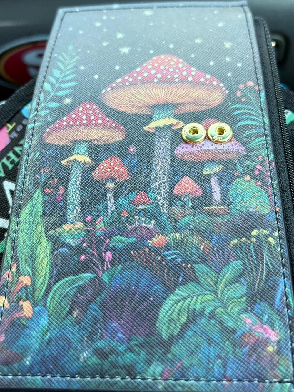Multicolor Mushroom-Print Women’s Wallet - Black Base